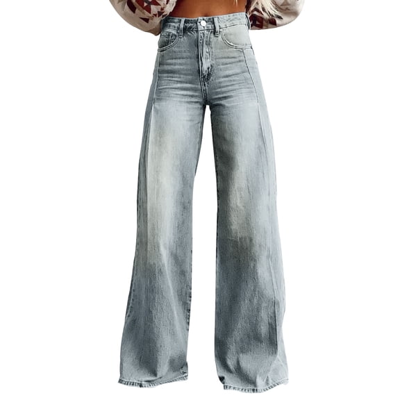 ManxiVoo Stovepipe Flare Jeans for Women Stretchy Denim Pants with Pockets Relaxed Wide Leg and High Waisted Fit XS Size Light Blue