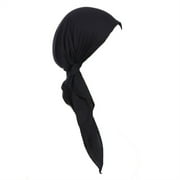 ManxiVoo Stretchable Breathable Turban Cap for Women Soft Comfortable Headwrap Seamless Chemo Beanie Hair Loss Head Cover Black