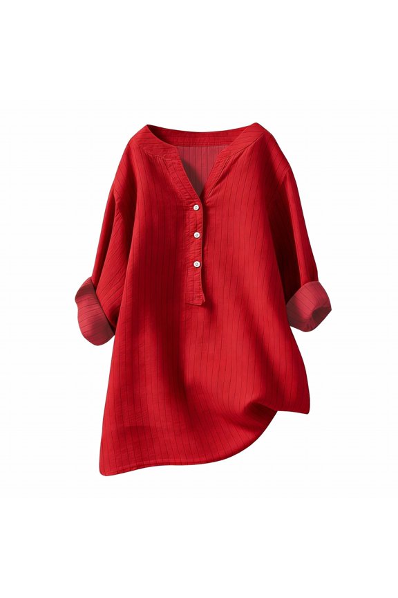 Striped V Neck Short Sleeve Top for Women Bubble Texture Casual Comfort Tee with Relaxed Fit and Modern Style XXL Size Red
