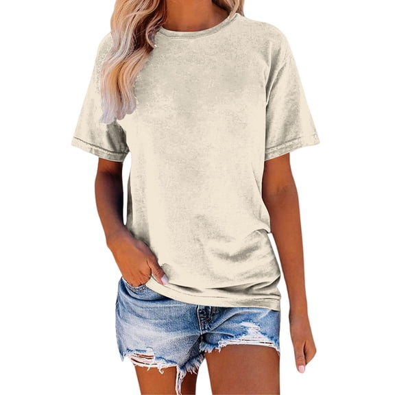 ManxiVoo Stylish Women's Tee Printed Short Sleeve Casual Comfort Fit Top for Everyday Outfits and Lounge M Size Beige