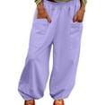 thumbnail image 1 of ManxiVoo Summer Lightweight High Elastic Waist Trendy Wide Leg Harem Pants with Pockets Casual Comfortable Lounge Trousers XL Size Purple, 1 of 9