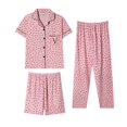 thumbnail image 1 of ManxiVoo Summer Short Sleeve Pajama Set 3 Piece with Lapel Top and Pants Plus Size Home Wear XXL Size Pink, 1 of 4