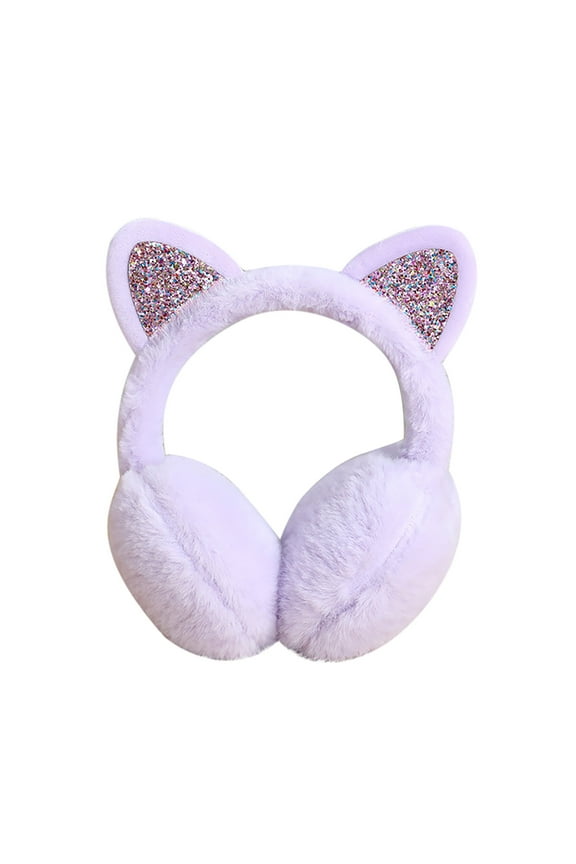Super Soft Cat Earmuffs for Women and Girls Winter Warm Ear Muffs Classic Fleece Unisex Cold Weather Home Use Purple