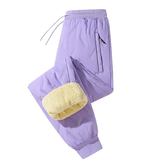 ManxiVoo Textured Cotton Thermal Pants for Women and Men Tapered Leg Winter Pants with Plush Lining and Secure Zipper Pockets for Unisex Fit XXXXXXL Size Purple