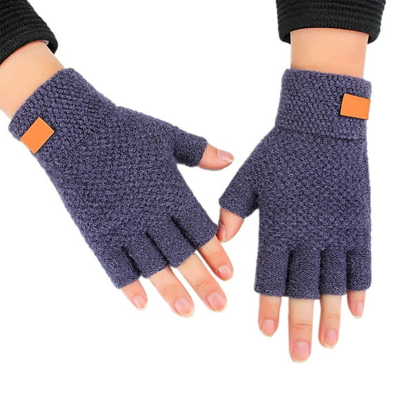 ManxiVoo Thermal Half Finger Gloves Touchscreen Compatible Textured Back Design Non-Slip Grip for Outdoor Activities Navy