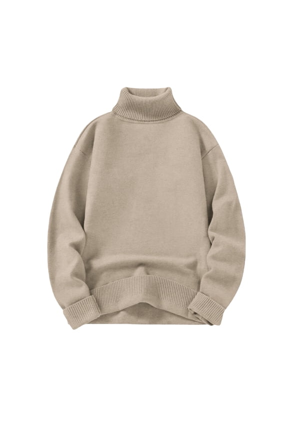 Thick Knit Turtleneck Sweater for Women Oversized Winter Pullover Cozy Cable Long Sleeve Top Loungewear L Size Beige