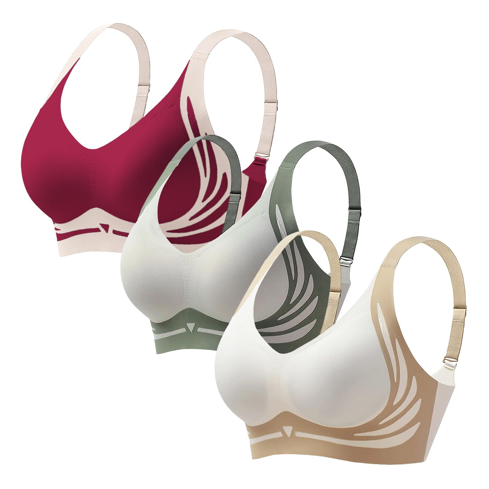 ManxiVoo Three Piece Seamless Bralette Set Wireless Comfort Full ManxiVoo Three Piece Seamless Bralette Set Wireless Comfort Full