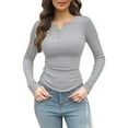 thumbnail image 1 of ManxiVoo Trendy Ribbed Long Sleeve Basic Tee for Women 2025 Fall Fashion Collection Stretchy Everyday Comfort Casual Crewneck Top M Size Light Ashy, 1 of 4