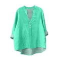 thumbnail image 1 of ManxiVoo Trendy Womens Long Sleeve Linen Shirt with V Neck and Pockets Breathable Comfort Casual Blouse M Size Rose Gold, 1 of 4