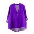 thumbnail image 1 of ManxiVoo Trendy Womens Long Sleeve Linen Shirt with V Neck and Pockets Breathable Comfort Casual Blouse S Size Purple, 1 of 4