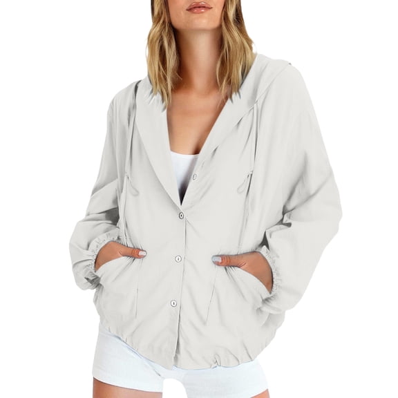 ManxiVoo UV Protection Long Sleeve Hooded Jacket for Women Lightweight Sportswear with Pockets Breathable Outdoor Casual Cover Up XXL Size White