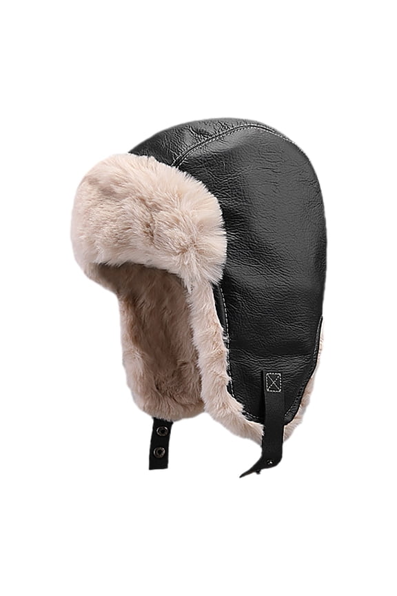 Unisex Autumn Winter Thick Warm Pilot Hat with Velvet Ear Protection for Couple Riding and Cold Weather Adventures Black