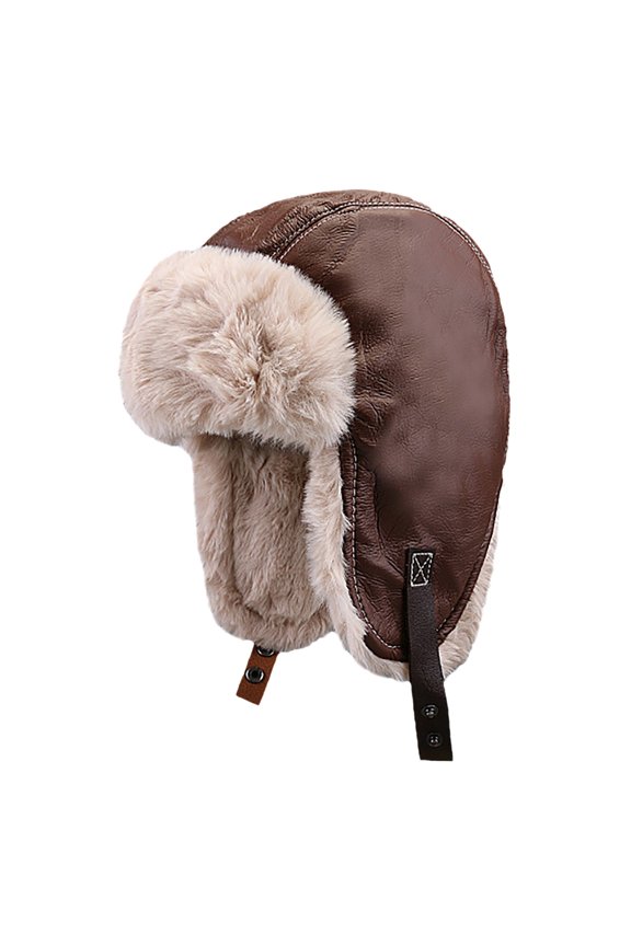 Unisex Autumn Winter Thick Warm Pilot Hat with Velvet Ear Protection for Couple Riding and Cold Weather Adventures Brown