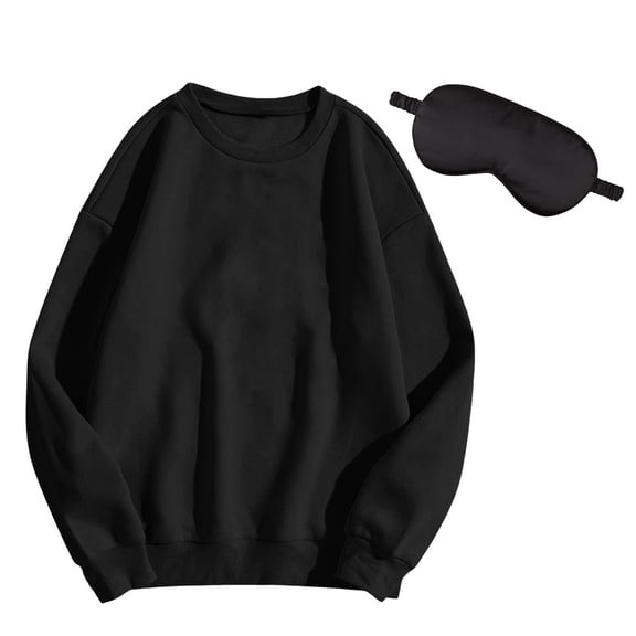 ManxiVoo Unisex Crew Neck Travel Sweatshirt with Eye Mask Soft Long Sleeve Casual Top S Size Black
