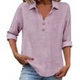 thumbnail image 1 of ManxiVoo V Neck Button Down Blouse for Women 3/4 Sleeve Cotton Linen Shirt Breezy Summer Tops Relaxed Fit Casual Office Wear M Size Light Violet, 1 of 9