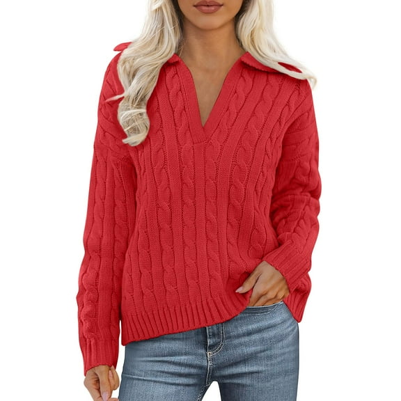 ManxiVoo V Neck Crochet Flared Sleeve Blouse for Women Autumn Winter Fashion Soft Breathable Top L Size Red