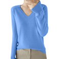 thumbnail image 1 of ManxiVoo V Neck Lightweight Sweater for Women Soft Knitted Pullover Long Sleeve Loose Fit Layering Staple Everyday Casual Top S Size Sky Blue, 1 of 4