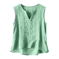 thumbnail image 1 of ManxiVoo V Neck Tank Top Top for Women Pleated Sleeveless Shirt Breathable Cotton Linen Blend for Layering Under Blazers and Cardigans XXL Size Green, 1 of 7