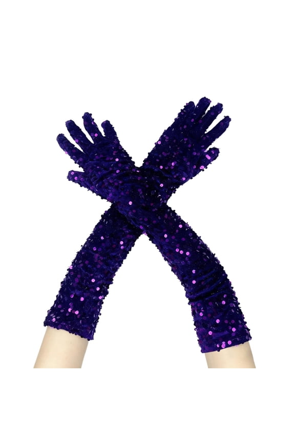 Velvet Sparkle Sequin Gloves Extended Arm Sleeves Glamorous Party Accessory For Night Out And Festive Gatherings Purple