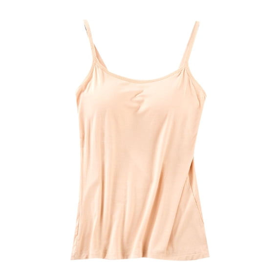 ManxiVoo Vest for Women Bras Top for Women Tank Tops Adjustable Strap Sleeveless Basic Solid Camisole V Neck Camisole with Built in Padded Bra Vest Tank Tops Beige S