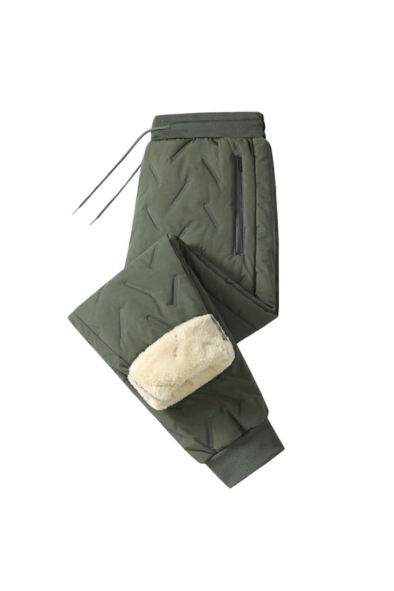 Weather Resistant Winter Pants with Thermal Plush Lining Textured Cotton Trousers Featuring Zippered Pockets for All Season Protection M Size Green