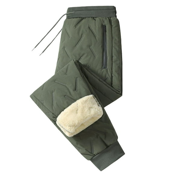 ManxiVoo Weather Resistant Winter Pants with Thermal Plush Lining Textured Cotton Trousers Featuring Zippered Pockets for All Season Protection XXXXL Size Green