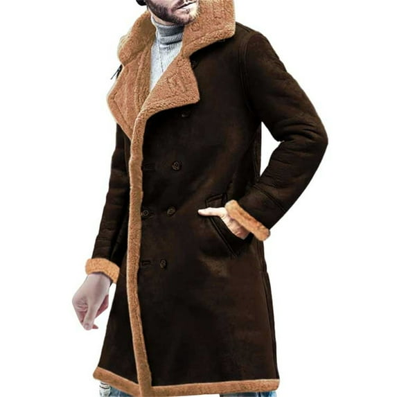 ManxiVoo Winter Coats for Men Leather and Integrated Men's Coat Thickened Faux Jacket Artificial Long Coat Jackets for Men Coffee XL