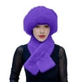 thumbnail image 1 of ManxiVoo Winter Hat and Scarf Set for Women Thickened Plush Windproof Thermal Neck Wrap with Faux Fisherman Cap Purple, 1 of 4