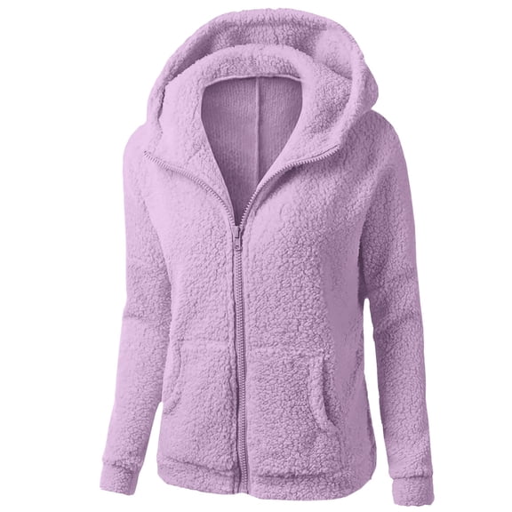 ManxiVoo Winter Warm Hooded Sweater Coat for Women with Zipper Cozy Wool and Cotton Blend Outwear for Everyday Cold Weather M Size Purple