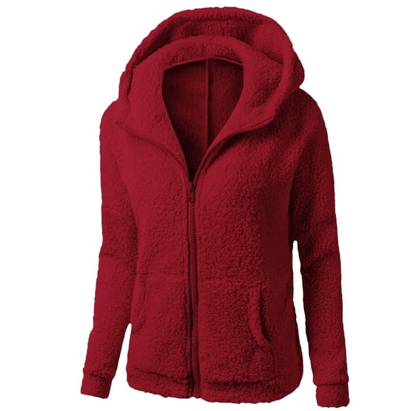 ManxiVoo Winter Warm Hooded Sweater Coat for Women with Zipper Cozy Wool and Cotton Blend Outwear for Everyday Cold Weather S Size Red