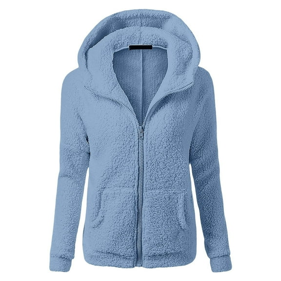 ManxiVoo Winter Warm Hooded Sweater Coat for Women with Zipper Cozy Wool and Cotton Blend Outwear for Everyday Cold Weather XXXXL Size Light Blue