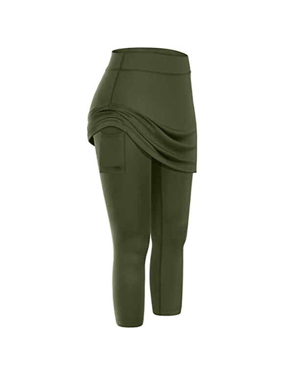 Women Athletic Skirted Leggings with Pockets for Tennis Yoga and Running Featuring Elastic Waist and Comfortable Fit for Active Lifestyles S Size Army Green