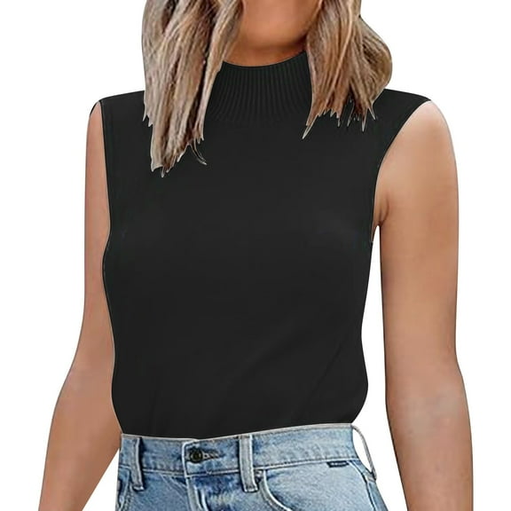 ManxiVoo Women Autumn Round Neck Check Pocket Short Sleeved Knitted Sweater Cropped Pullover Slim Sleeveless Turtleneck for Base Layer Comfort M Size Black