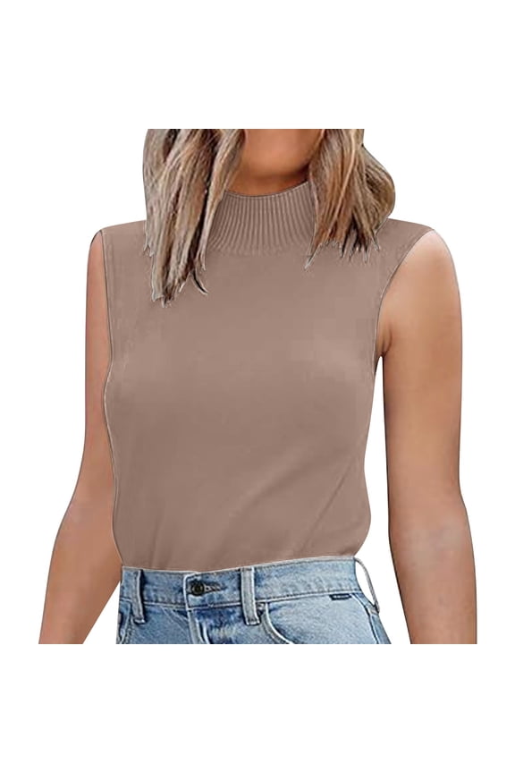 Women Autumn Round Neck Check Pocket Short Sleeved Knitted Sweater Cropped Pullover Slim Sleeveless Turtleneck for Base Layer Comfort XXL Size