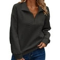 thumbnail image 1 of ManxiVoo Women Autumn Winter Fashion Half Zip Embossed Hoodless Sweater for Casual Comfort and Stylish Appearance M Size Black, 1 of 5