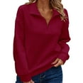 thumbnail image 1 of ManxiVoo Women Autumn Winter Fashion Half Zip Embossed Hoodless Sweater for Casual Comfort and Stylish Appearance S Size Red, 1 of 5