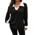 thumbnail image 1 of ManxiVoo Women Autumn Winter V Neck Long Sleeve T-Shirt Ribbed Texture Soft Brushed Fabric Relaxed Fit Casual Top XL Size Grey, 1 of 6
