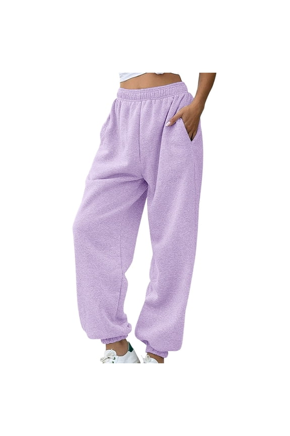 Women Casual Athletic Joggers Petite Length Sweatpants with Drawstring Waist for Workout Comfort L Size Purple