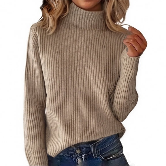 ManxiVoo Women Crew Neck Sweater Long Sleeve Knit Pullover Soft Classic Design Loose Casual Warm Fall Winter Everyday Comfort M Size Khaki