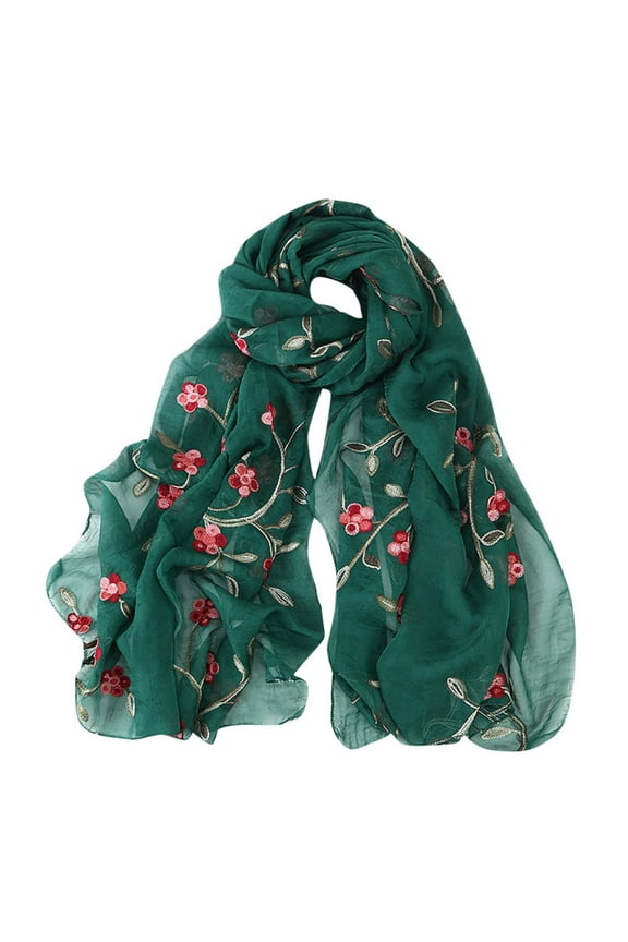 Women Embroidered Chiffon Scarf Hijab Wrap and Shawl Headband with Lightweight Soft Fabric for Modest Fashion and Daily Versatile Styling Dark Green