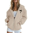 thumbnail image 1 of ManxiVoo Women Fashion Coconut Tree Print Soft Sports Hoodie Lightweight Comfortable Y2K Street Style Top M Size Khaki, 1 of 4