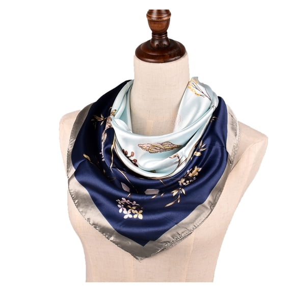 ManxiVoo Women Headband Scarves with Silk Feeling Flower Printed Square Scarf Bandanas for Versatile Styling Navy