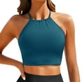 thumbnail image 1 of ManxiVoo Women High Neck Bikini Swimsuit Top Supportive Athletic Crop Top for Yoga Sports and Beach Vacation Activities M Size Blue, 1 of 8