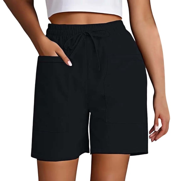 ManxiVoo Women High Waist Stylish Shorts With Pockets Loose Fit Comfortable Daily Outfits S Size Black