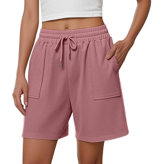 ManxiVoo Women High Waist Wide Leg Shorts With Pockets Home Casual Comfortable M Size Pink