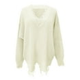 thumbnail image 1 of ManxiVoo Women Irregular Fringe Knitted Sweater Casual Loose Fit for Fall Winter Seasons M Size White, 1 of 3