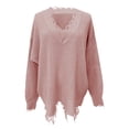 thumbnail image 1 of ManxiVoo Women Irregular Fringe Knitted Sweater Casual Loose Fit for Fall Winter Seasons XXXL Size Pink, 1 of 4
