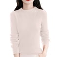 thumbnail image 1 of ManxiVoo Women Knit Pullover Semi High Neck Classic Stripe Thick Warm Soft Sweater for Everyday Comfort L Size Beige, 1 of 8
