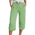 thumbnail image 1 of ManxiVoo Women Lightweight Linen Pants 3/4 Length Breathable Comfort Fit Casual Summer Trousers With Pockets L Size Mint Green, 1 of 5