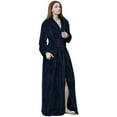 thumbnail image 1 of ManxiVoo Women Long Plush Robe with Attached Belt Cozy Warm Bathrobe for Lounge Wear and Home Relaxation M Size Navy, 1 of 5